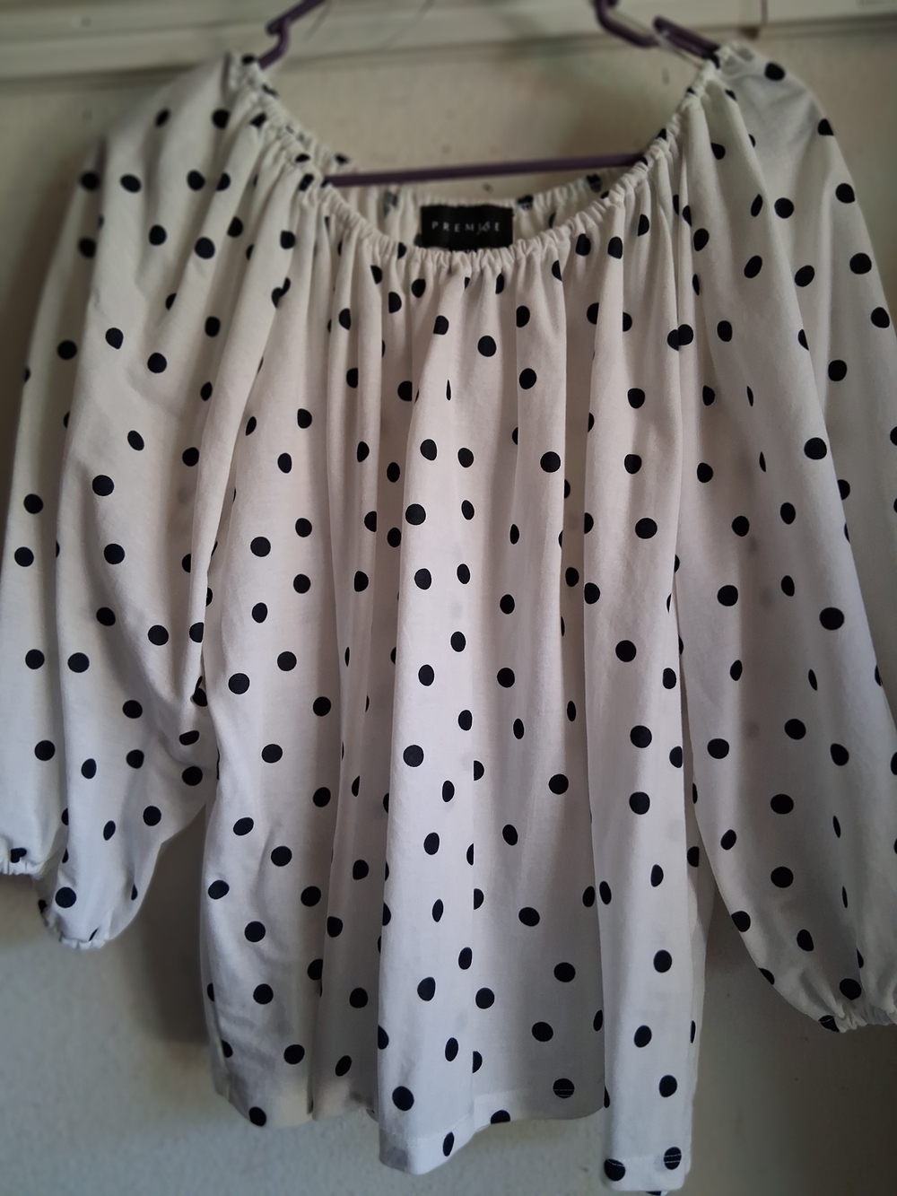 Premise White Polka Dot Off-Shoulder Peasant Blouse